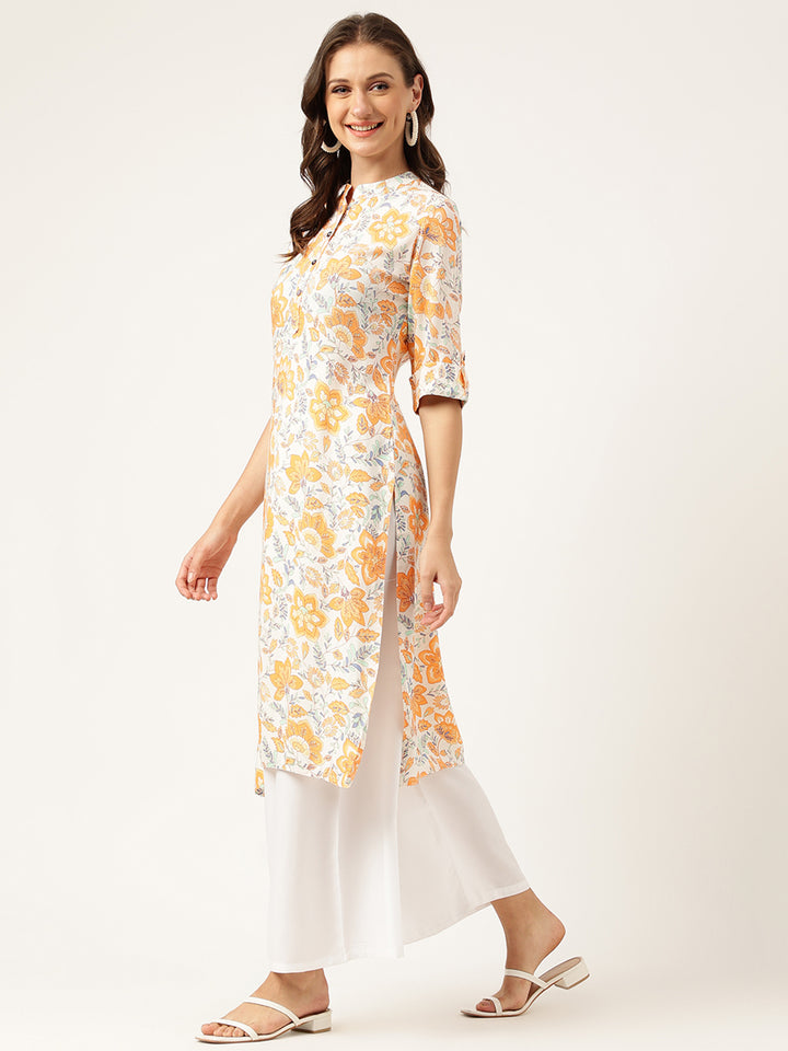 Divena Multi Color Floral Digital Printed Straight Fold Sleeve Kurta