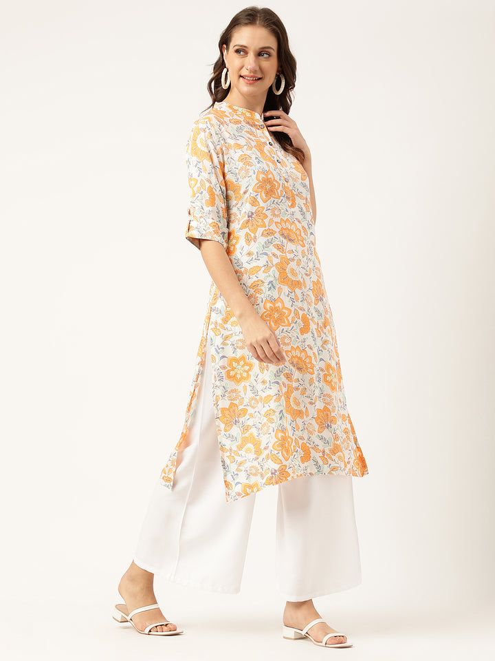 Divena Multi Color Floral Digital Printed Straight Fold Sleeve Kurta