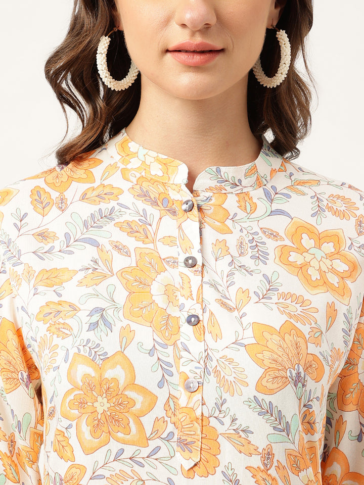 Divena Multi Color Floral Digital Printed Straight Fold Sleeve Kurta