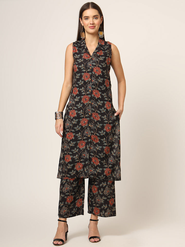 Divena Black Printed Rayon Fabric Straight Kurta