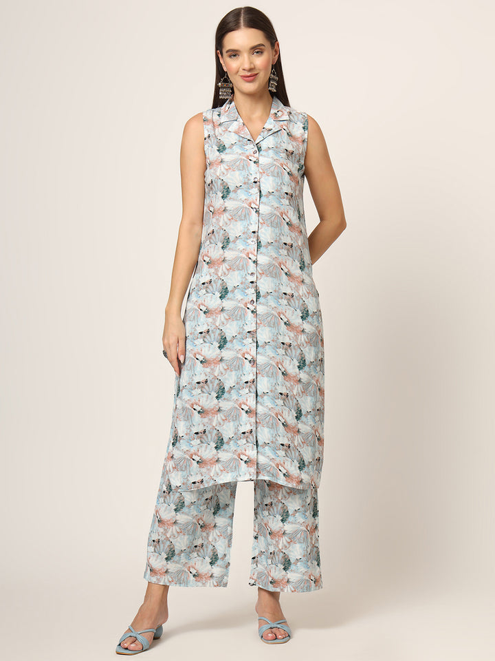Divena Sky Blue Printed Rayon Fabric Straight Kurta