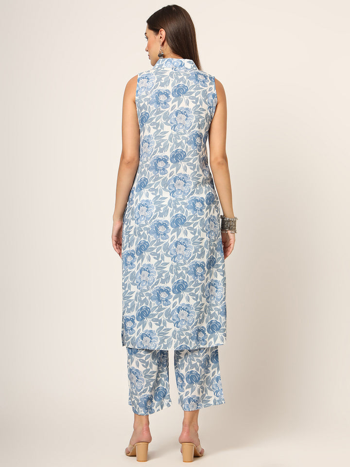 Divena Blue Printed Rayon Fabric Straight Kurta Set