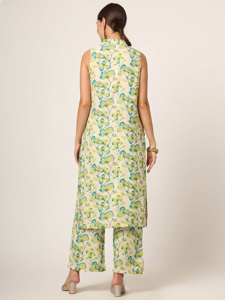 Divena Cream Printed Rayon Fabric Straight Kurta