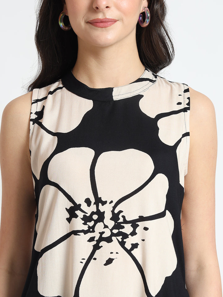 Divena Black Floral Print Rayon Sleeveless Co-ord Set