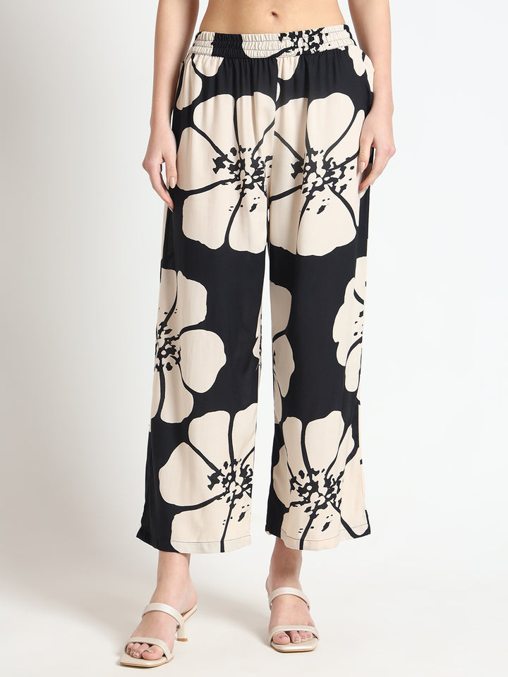 Divena Black Floral Print Rayon Sleeveless Co-ord Set