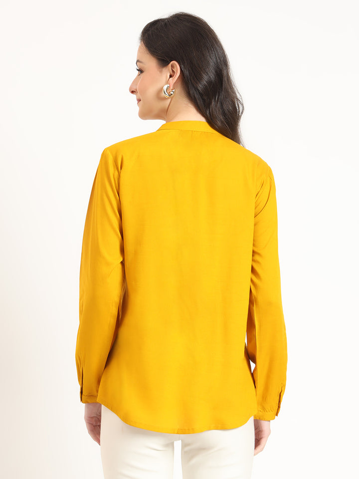 Divena Mustard Solid Print Rayon Fabric Straight Top