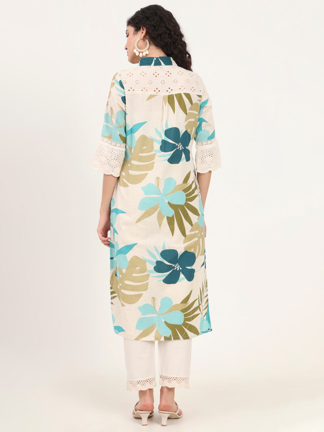 Divena Blue Floral Printed Cotton Kurta