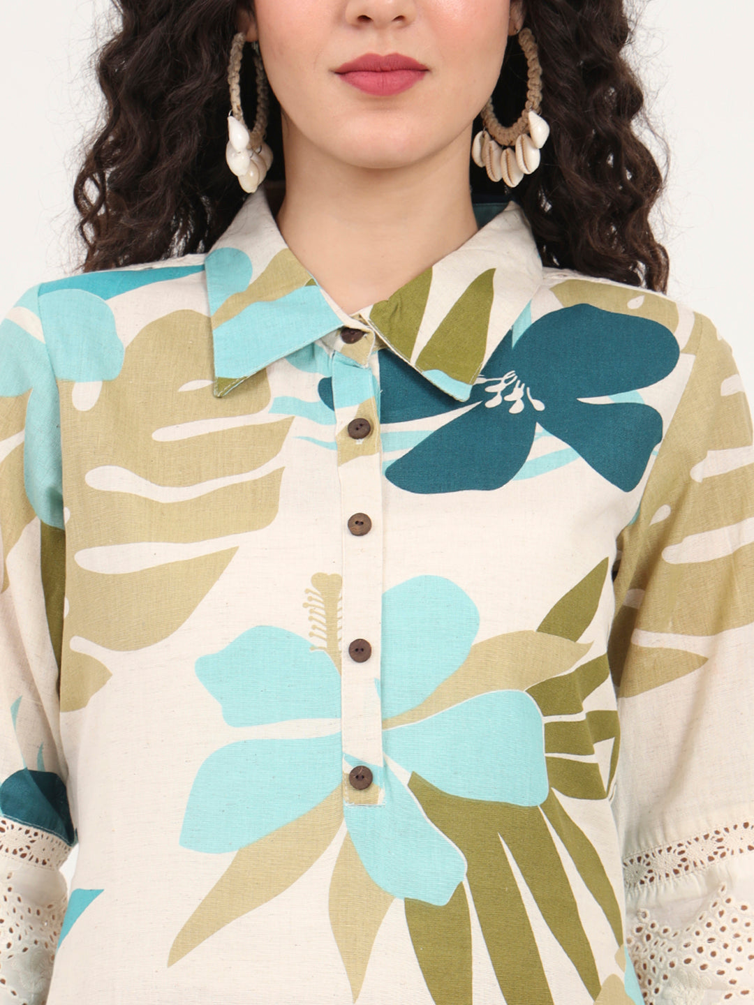 Divena Blue Floral Printed Cotton Kurta