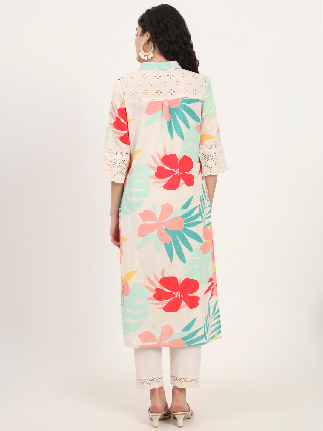 Divena Turquoise Blue Floral Printed Cotton Kurta