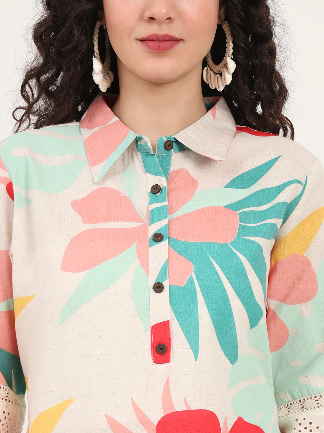 Divena Turquoise Blue Floral Printed Cotton Kurta