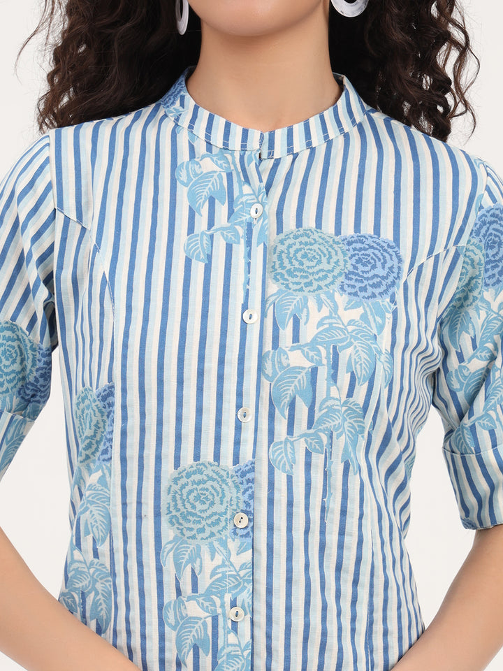 Divena Blue Floral Printed Cotton Kurta Set