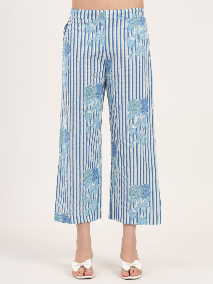 Divena Blue Floral Printed Cotton Kurta Set