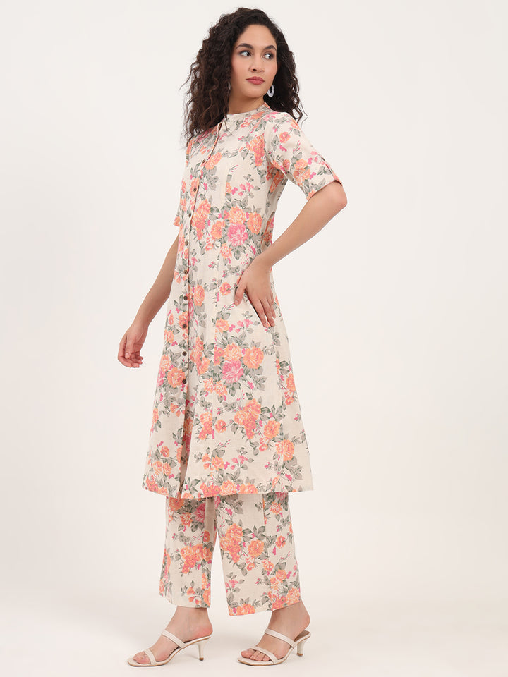 Divena Cream Floral Printed Cotton Kurta Sets