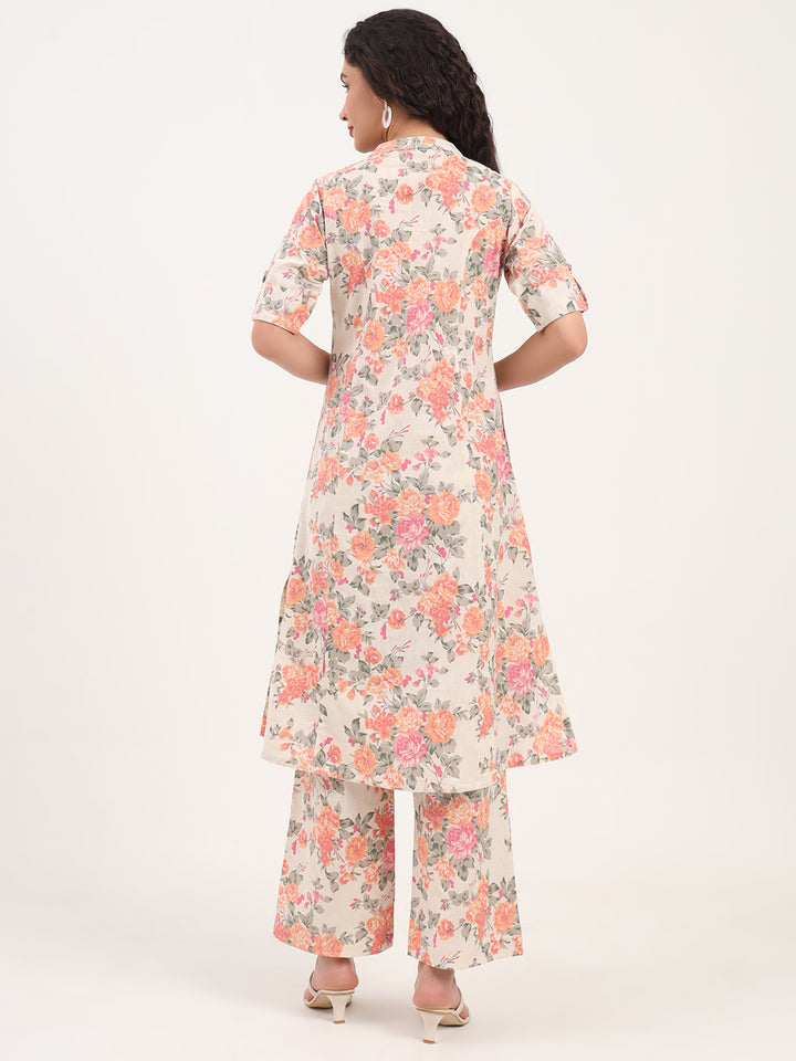 Divena Cream Floral Printed Cotton Kurta Sets