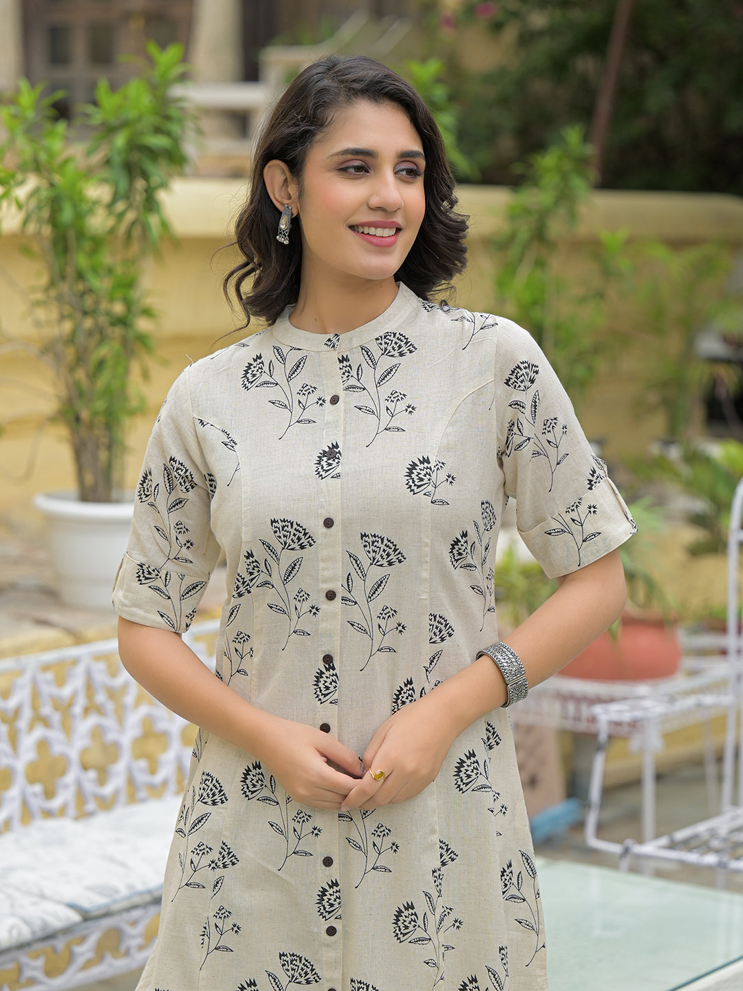 Divena Cream Cotton Floral Printed Kurta Pant Sets