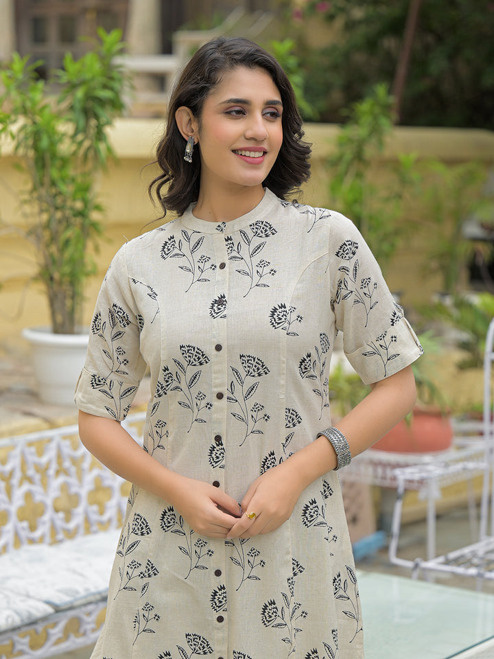 Divena Cream Cotton Floral Printed Kurta Pant Sets