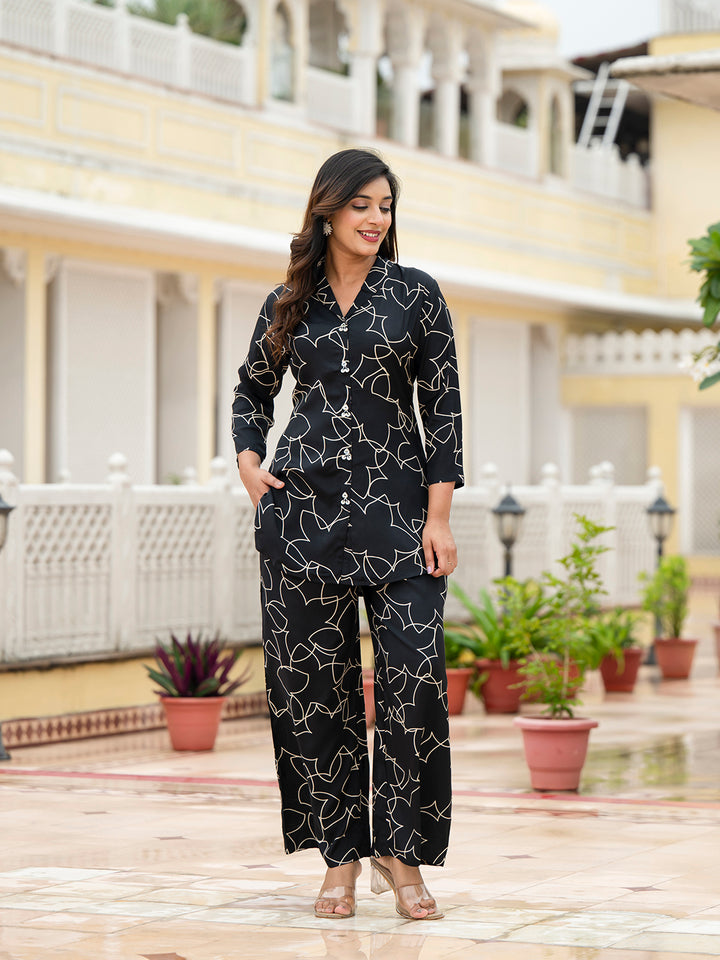 Divena Muslin Black Printed Co-ords Sets