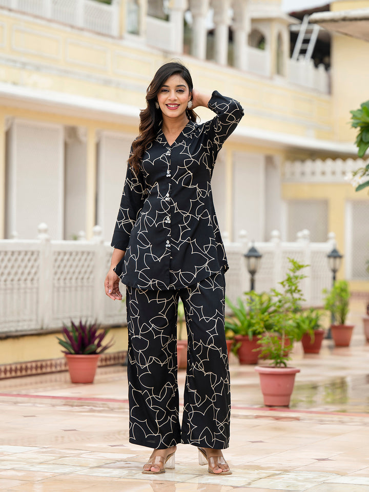 Divena Muslin Black Printed Co-ords Sets