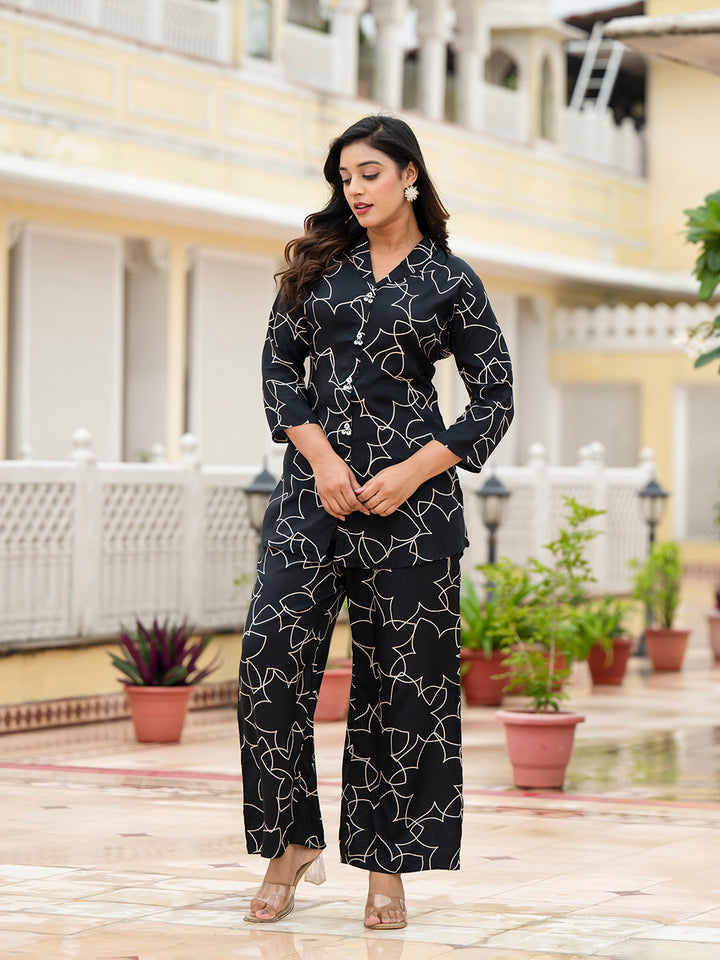 Divena Muslin Black Printed Co-ords Sets