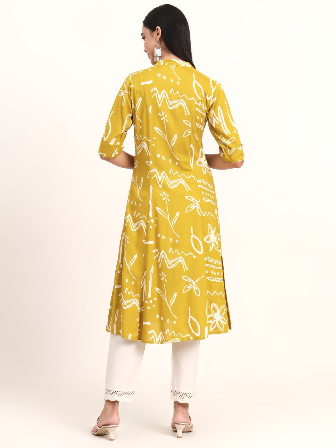 Divena Mustard Abstract Rayon A-Line Kurta