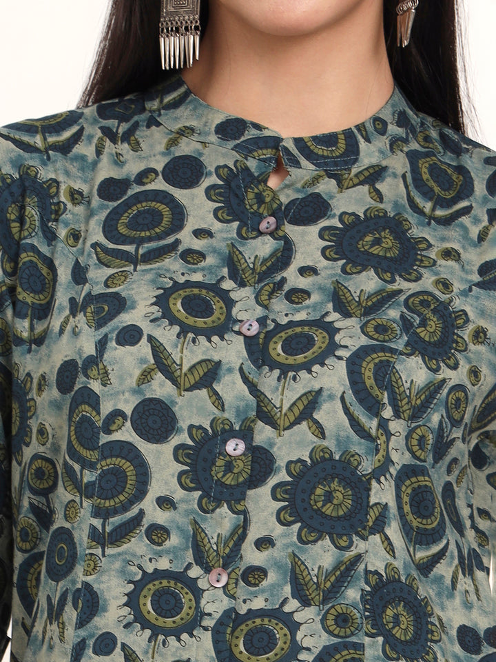Divena Grey Floral Rayon A-Line Kurta
