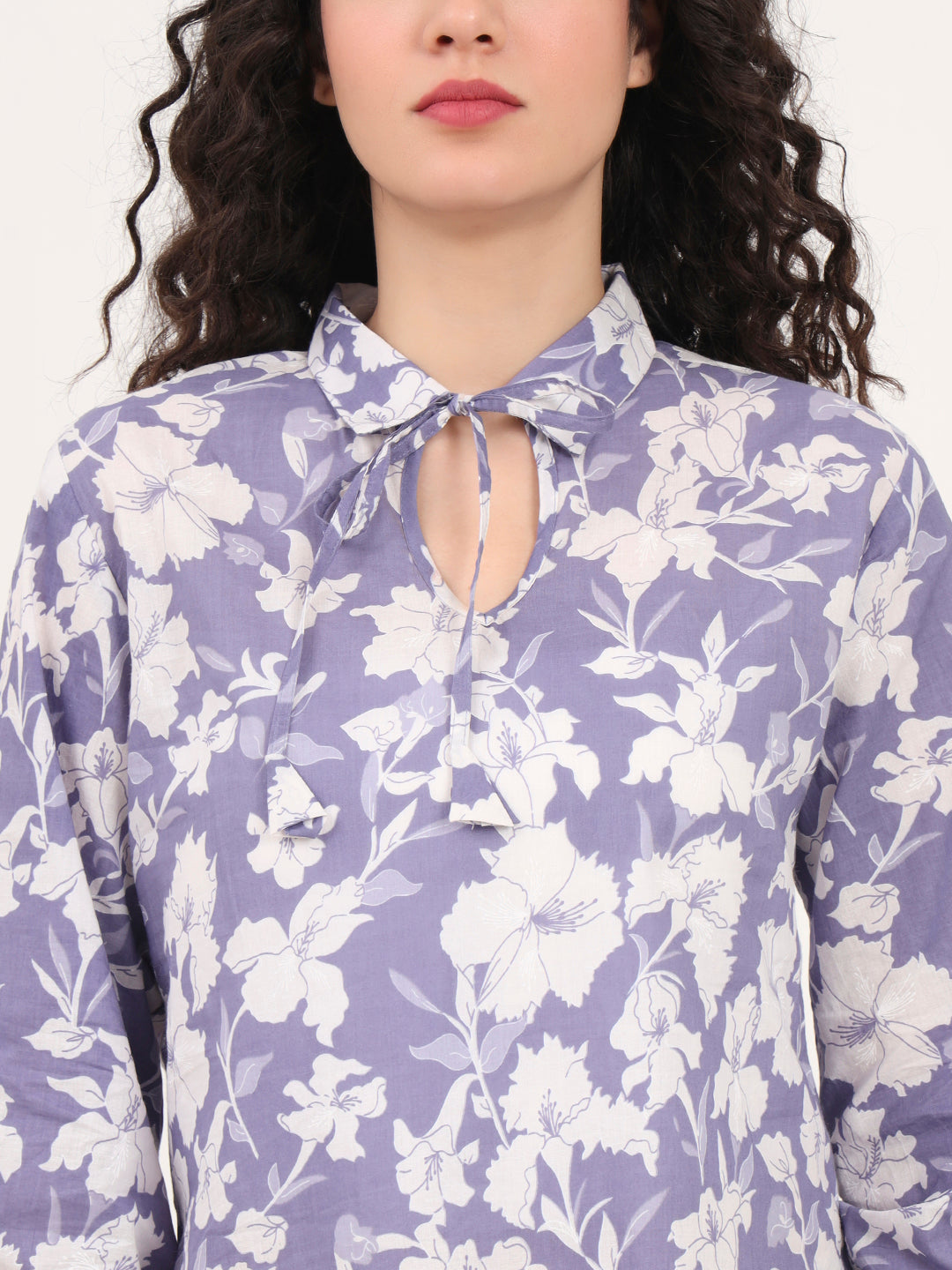 Divena Blue Cotton Night Suit with a Collared Shirt