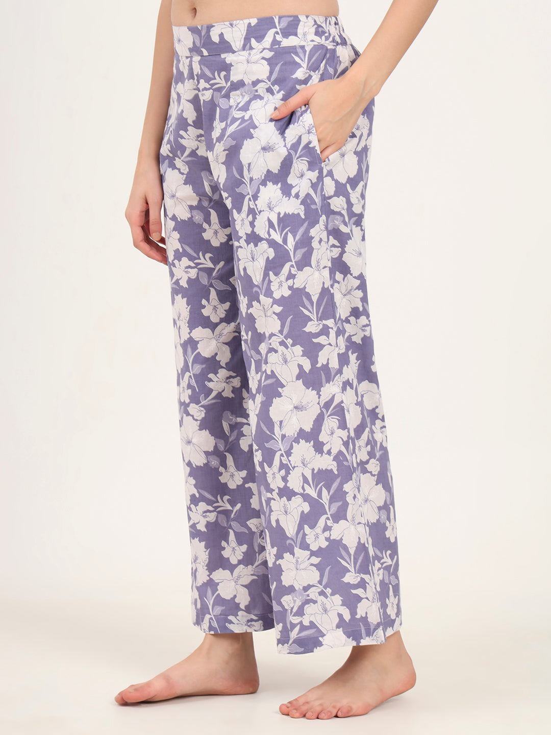 Divena Blue Cotton Night Suit with a Collared Shirt