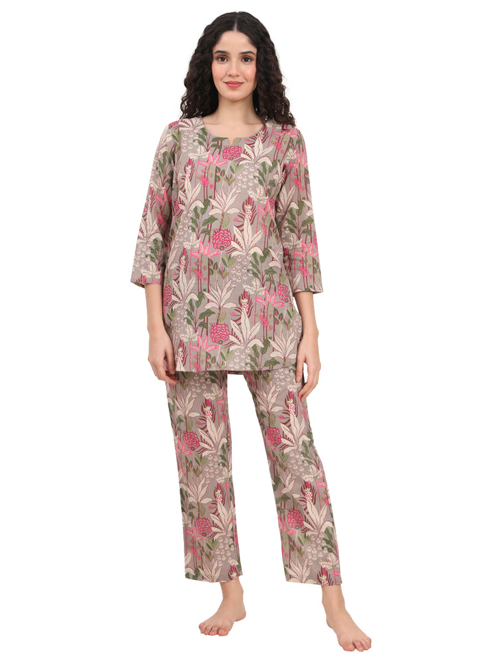 Divena Gray Round Neck Cotton Night Suit