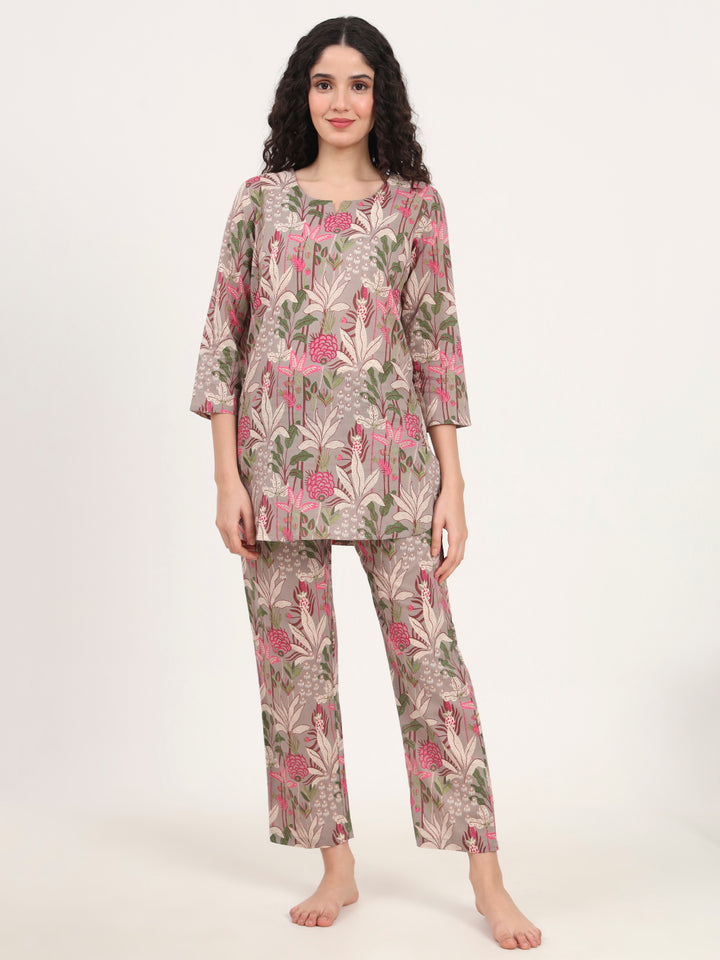 Divena Gray Round Neck Cotton Night Suit