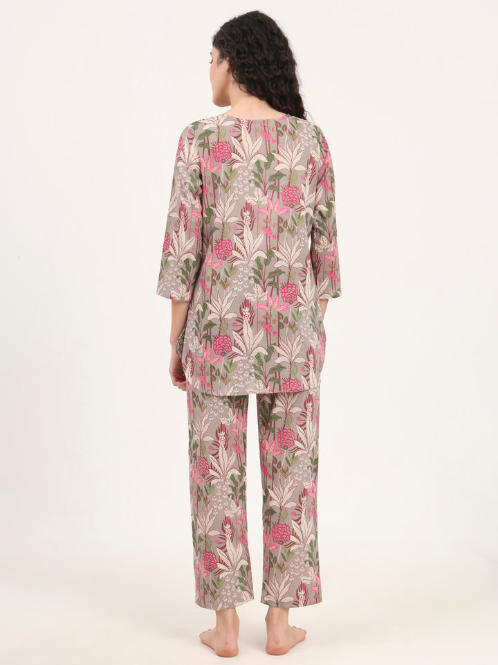 Divena Gray Round Neck Cotton Night Suit