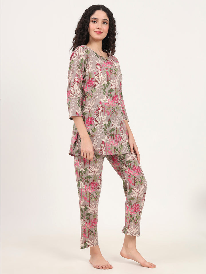 Divena Gray Round Neck Cotton Night Suit