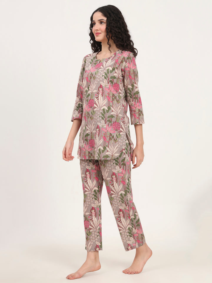 Divena Gray Round Neck Cotton Night Suit