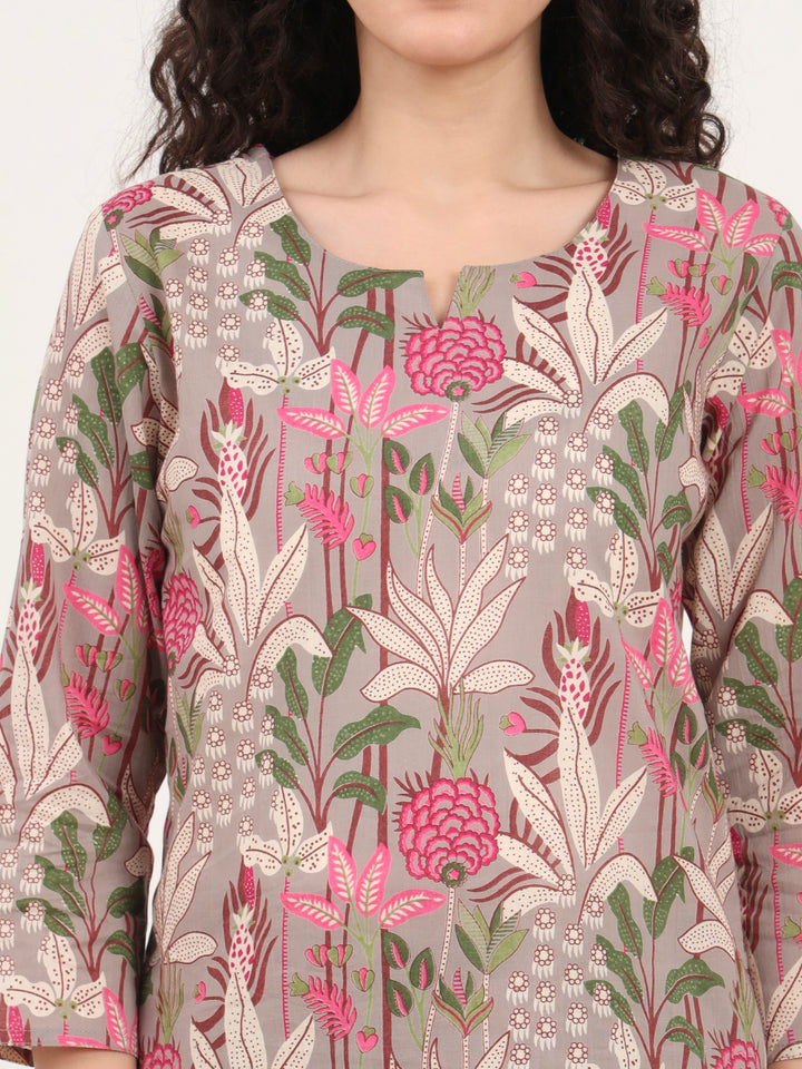 Divena Gray Round Neck Cotton Night Suit