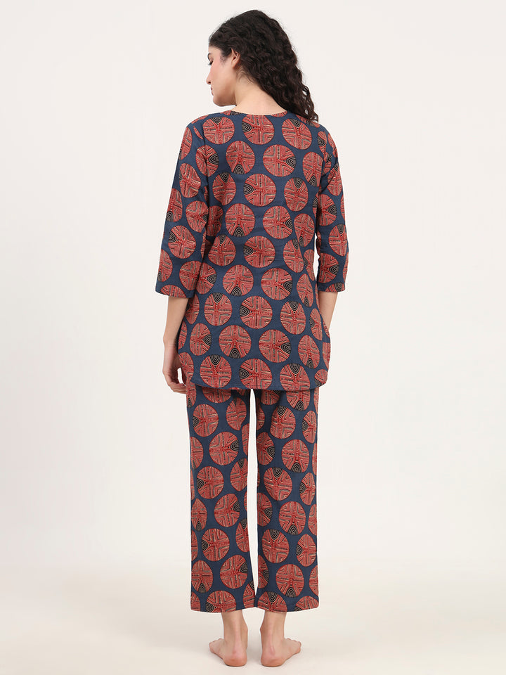 Divena Navy Blue Round Neck Cotton Night Suit