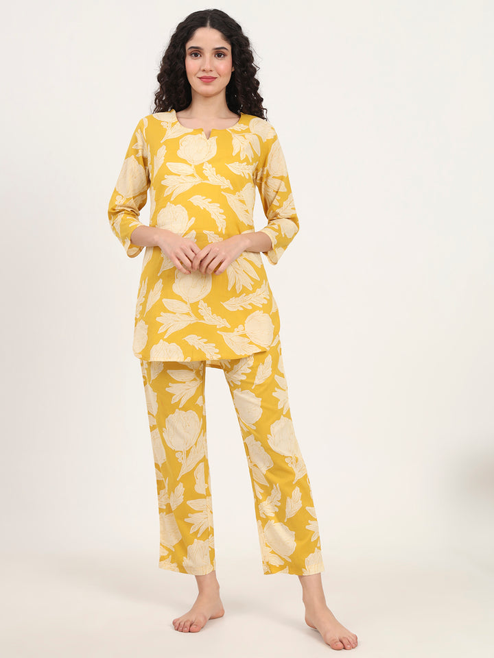 Divena Yellow Round Neck Cotton Night Suit