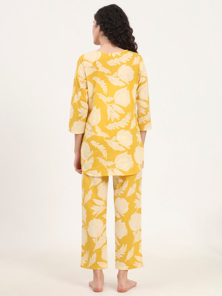 Divena Yellow Round Neck Cotton Night Suit