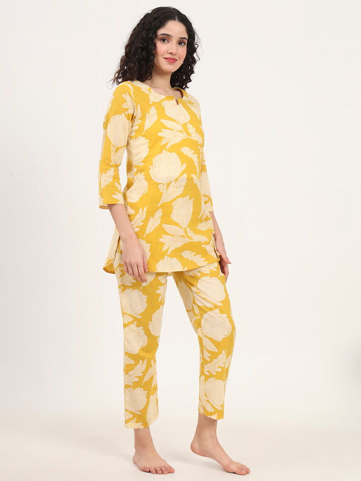 Divena Yellow Round Neck Cotton Night Suit
