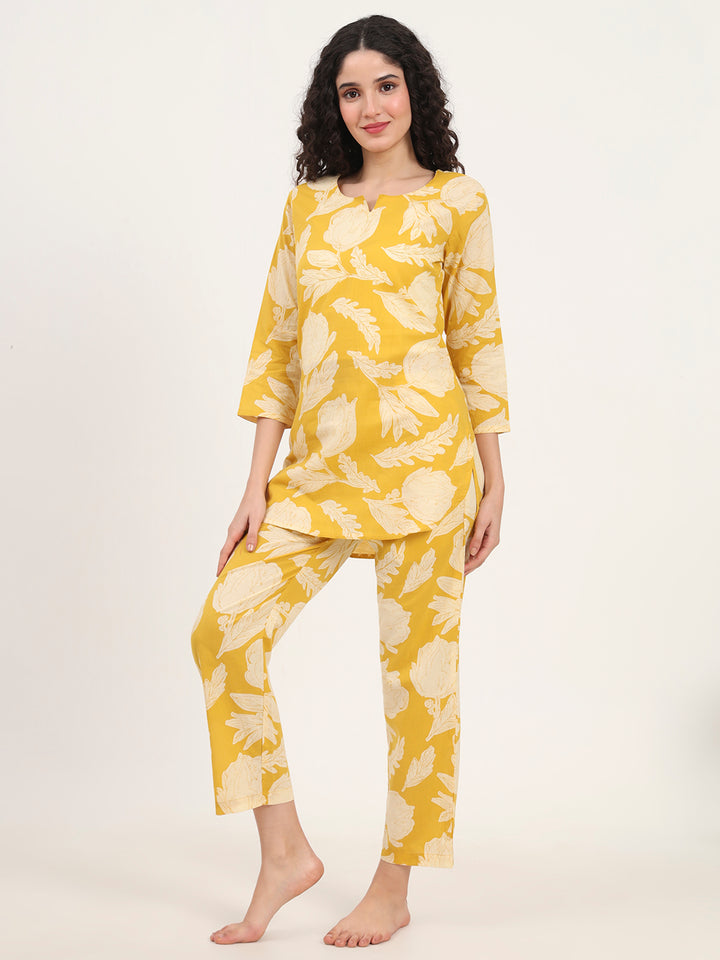 Divena Yellow Round Neck Cotton Night Suit