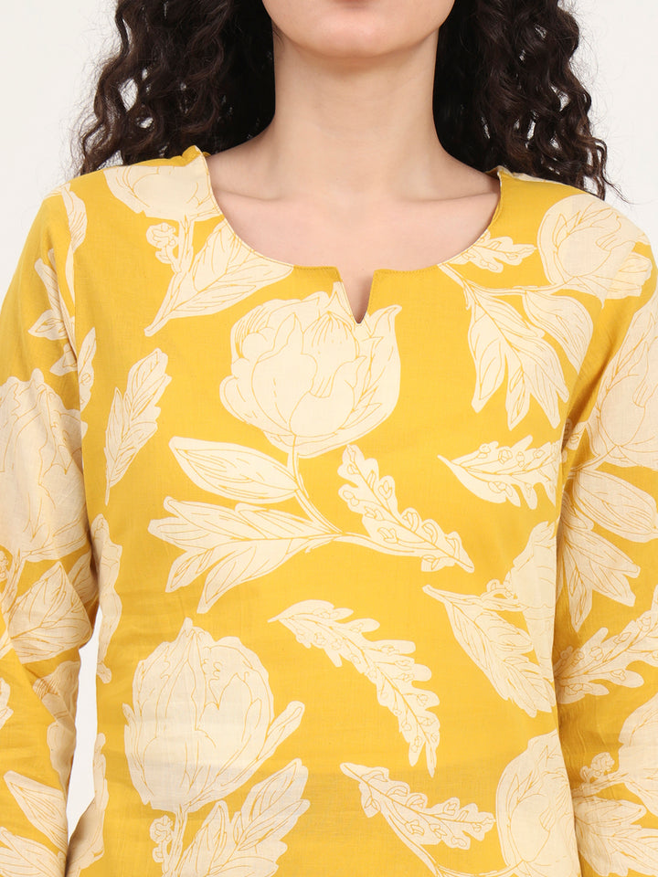 Divena Yellow Round Neck Cotton Night Suit