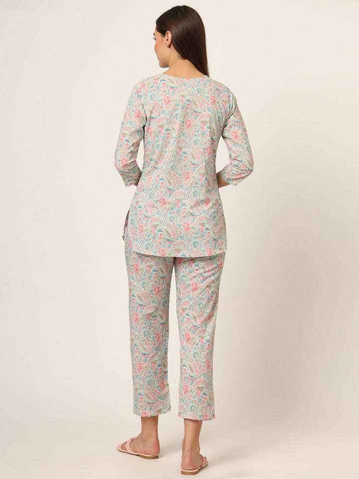 Divena Blue Multi Floral Print Cotton Regular Fit Night Suit
