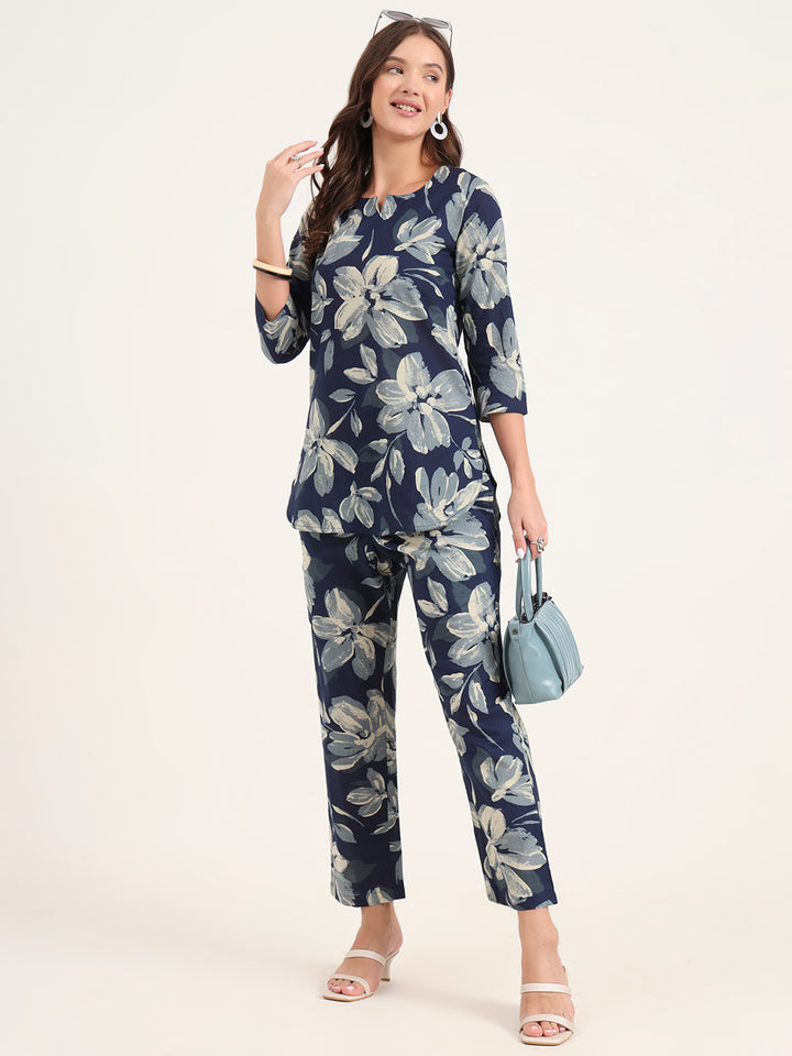 Divena Blue Printed Cotton Night Suit Sets