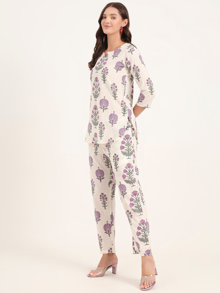 Divena Cream Printed Cotton Night Suit Sets