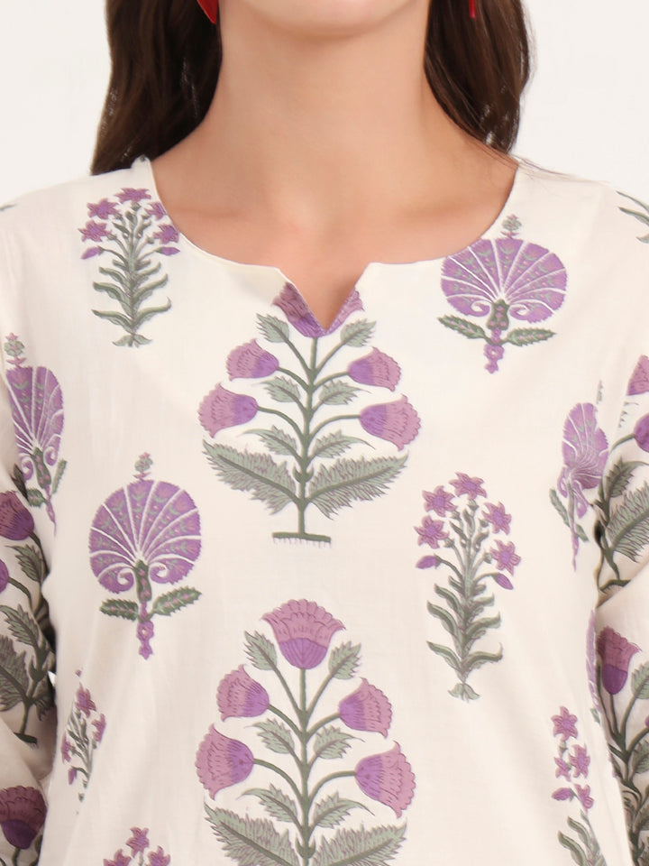 Divena Cream Printed Cotton Night Suit Sets