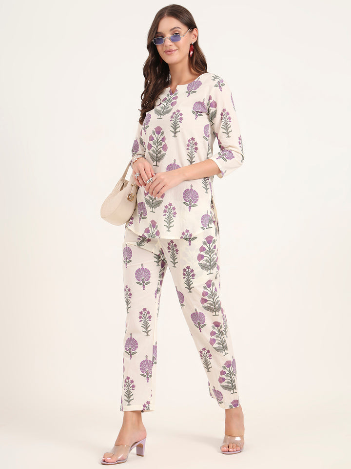 Divena Cream Printed Cotton Night Suit Sets
