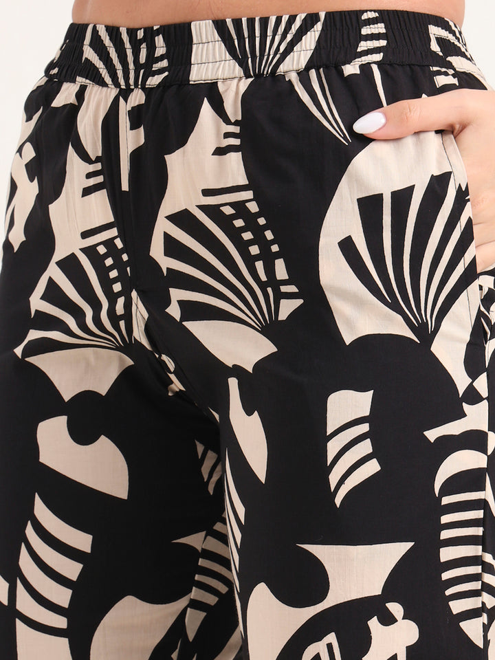 Divena Black Printed Cotton Night Suit Sets