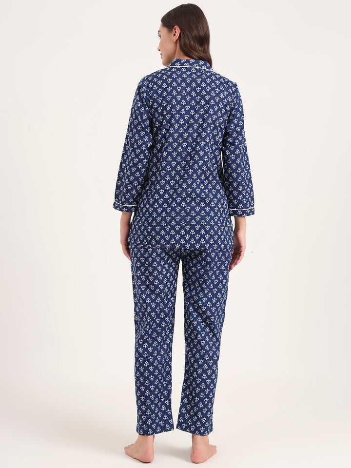 Divena Blue Cotton Printed Night Suits