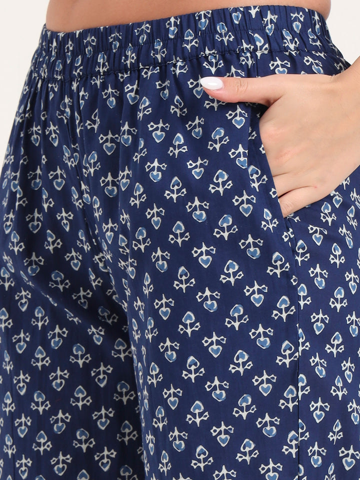 Divena Blue Cotton Printed Night Suits