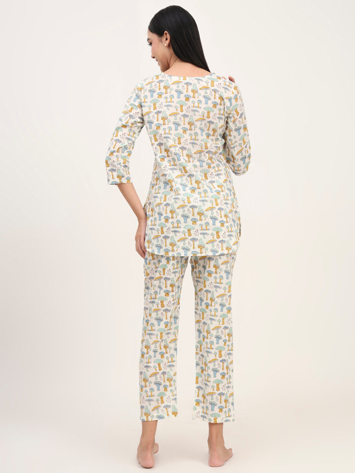 Divena Cream Cotton Printed Night Suit Set