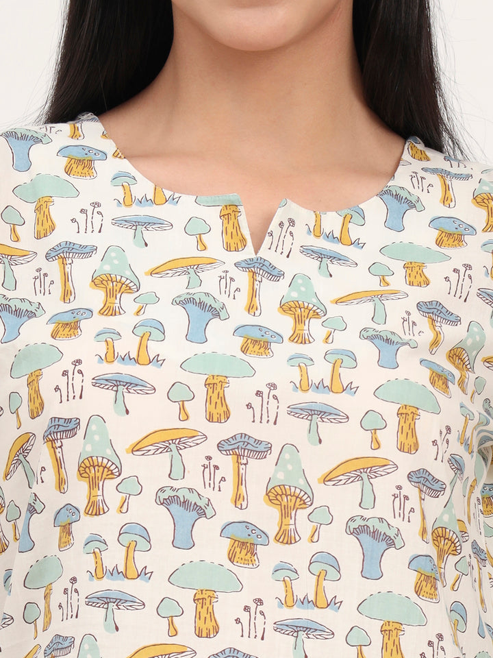 Divena Cream Cotton Printed Night Suit Set