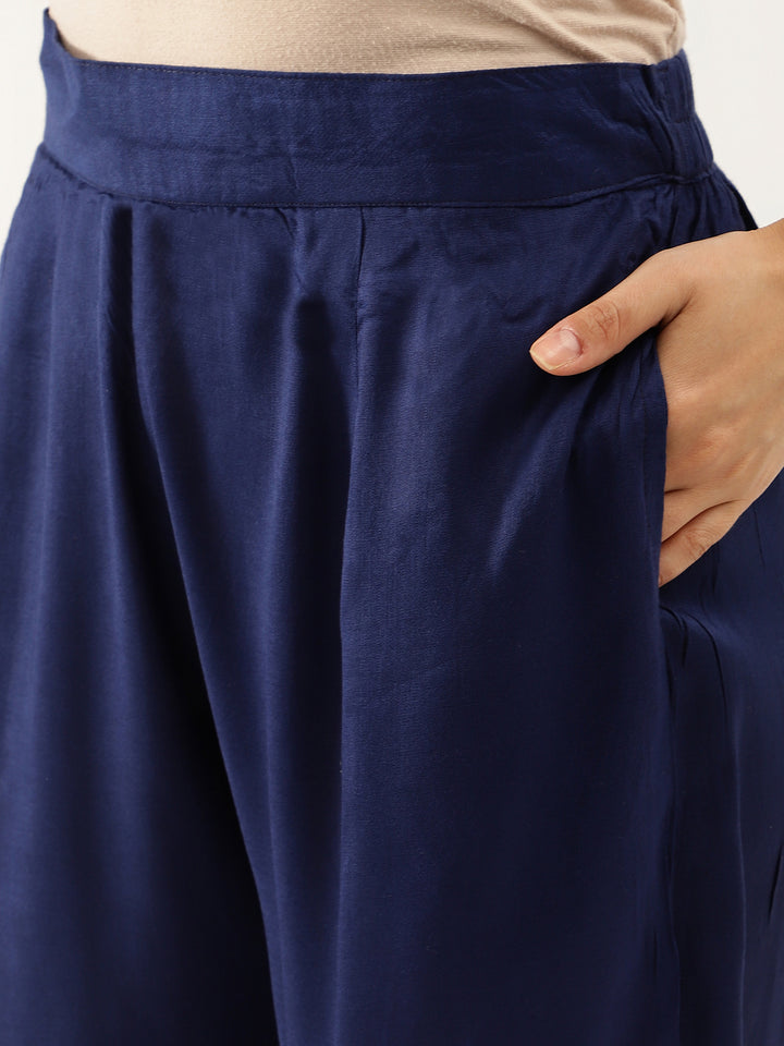 Divena Blue Floral Burnout Velvet Kurta Set with Organza Dupatta